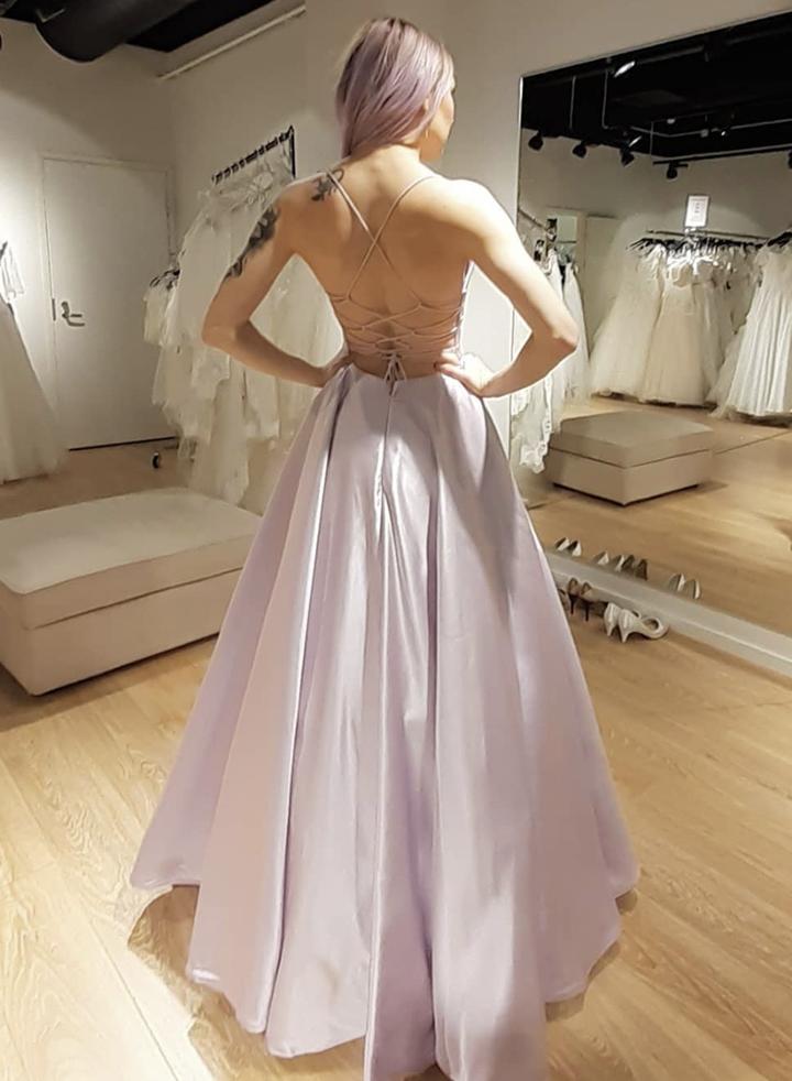 Simple v neck satin long prom dress evening dress cg13173