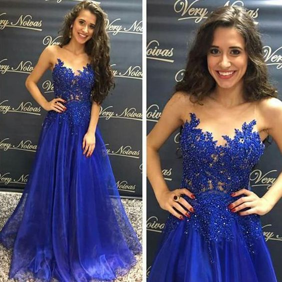 royal blue prom dresses 2020 sweetheart neckline lace appliques organza a line evening dresses gowns cg13189