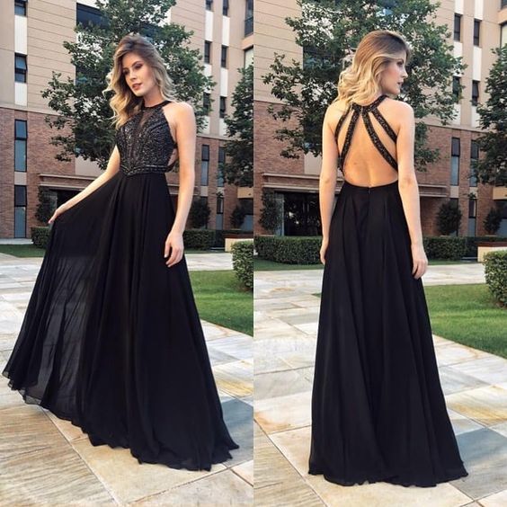 Balck Long Prom Dress With Beading Top cg13206