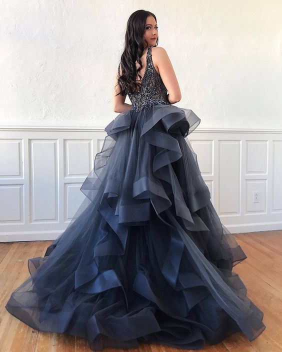 Amazing Lace Beaded V-Neck Mermaid Evening Dress Long Prom Dress cg13242