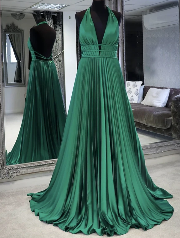 Green satin long prom dress simple evening dress cg13252