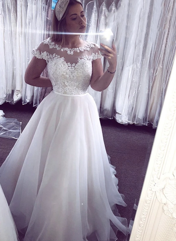 White tulle lace long prom dress white evening dress cg13254