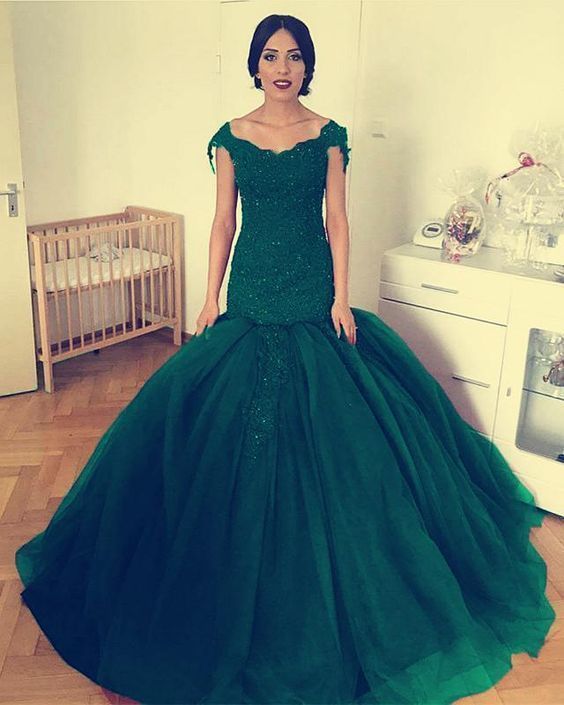 Elegant Mermaid Prom Dresses Lace Off Shoulder cg13274