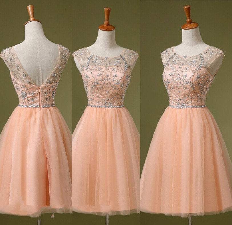 Adorable Pearl Pink Beaded Knee Length Party Dress, Pink Tulle Homecoming Dress cg13281