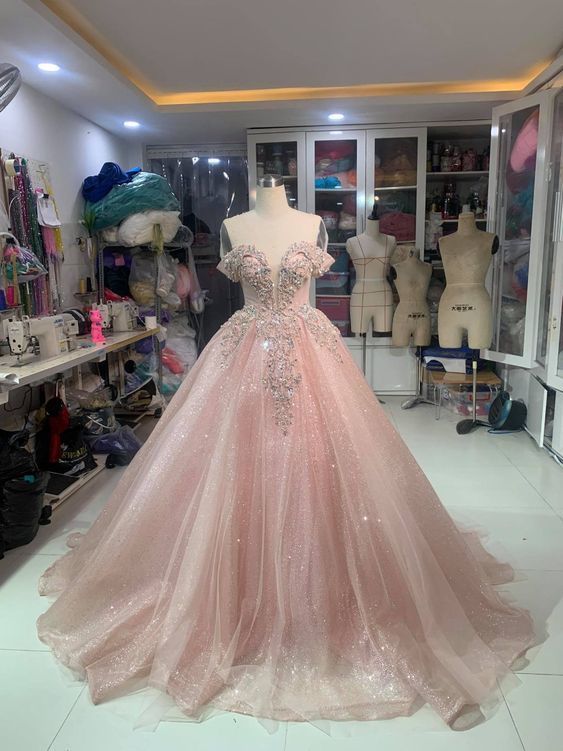 Off The Shoulder Pink Ball Gown Quinceanera prom Dress cg13292