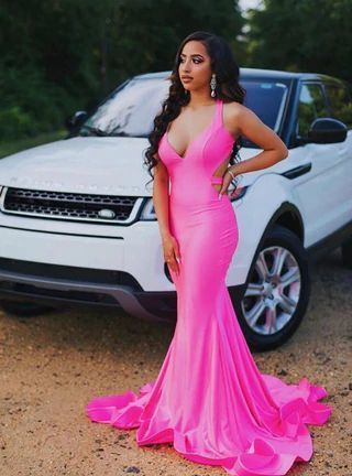 Mermaid Satin Deep V-neck Backless Prom Dress cg13431