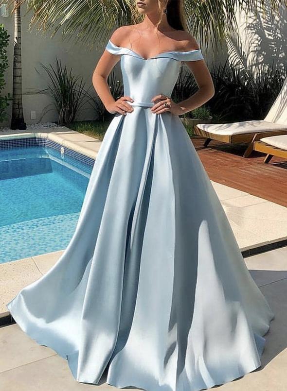 Blue satin long prom dress blue evening dress cg13442
