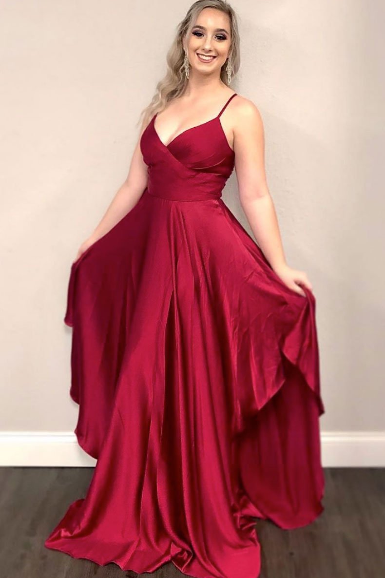 long prom dress Simple burgundy satin long evening dress long bridesmaid dress cg13450