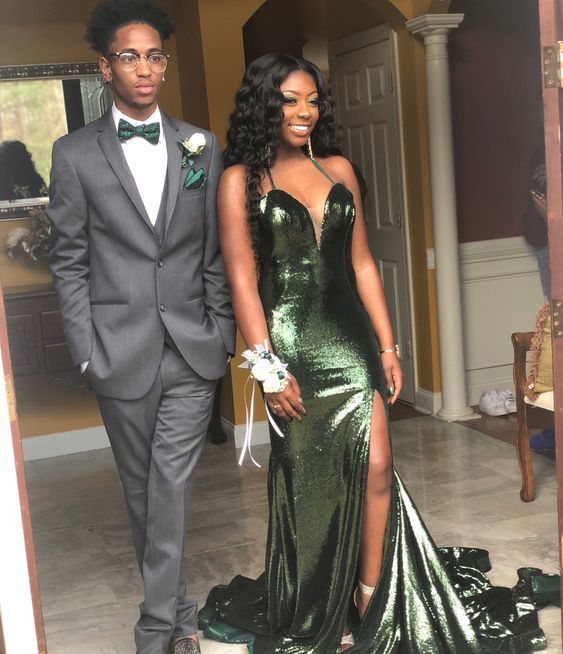 A-line V Neck Long Prom Dress, Green Prom Dress cg13461