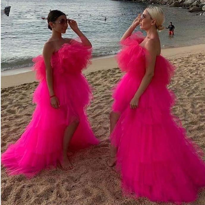 Chic 2020 Hot Pink Very Puffy Tutu Prom Dresses High Low Ruffles Tiered Long Prom Gowns African Party Dresses cg13491