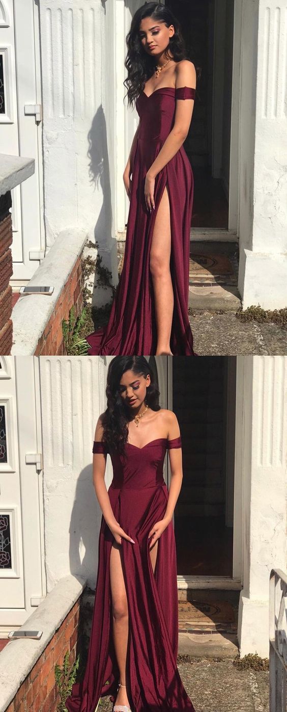 Sexy Off Shoulder Long Satin Evening Formal prom Dresses With Both Slit cg13509