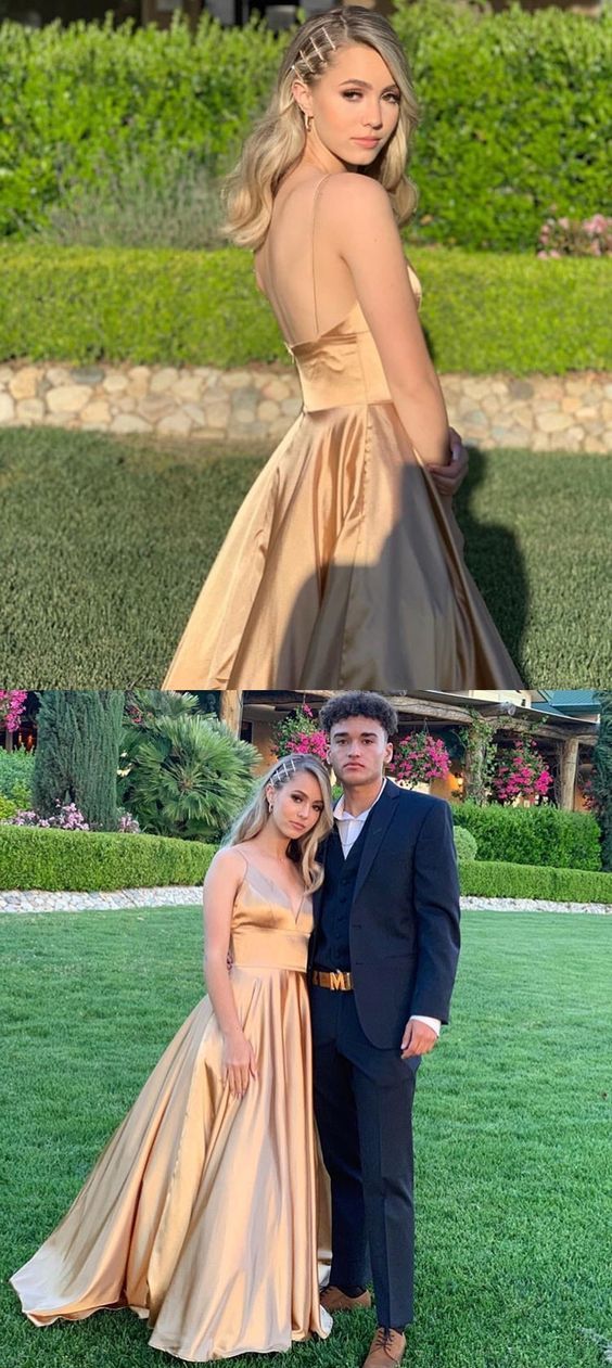 A-line Straps V Neck Prom Dress , Open Back Prom Dress cg13511