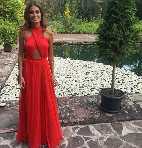 Chiffon Halter Evening Dress A Line Prom Gown cg13517