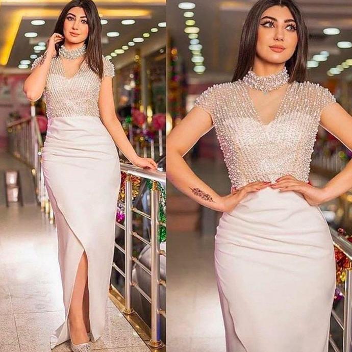 crystal prom dresses 2020 v neck short sleeve beaded beading mermaid front slit sliver evening dresses cg13550