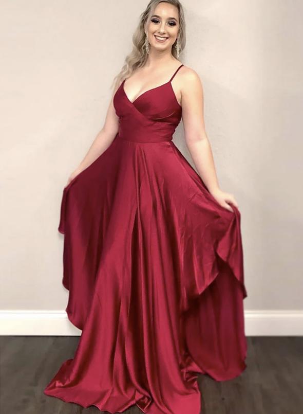 Burgundy A line irregular prom dress evening dress cg13562