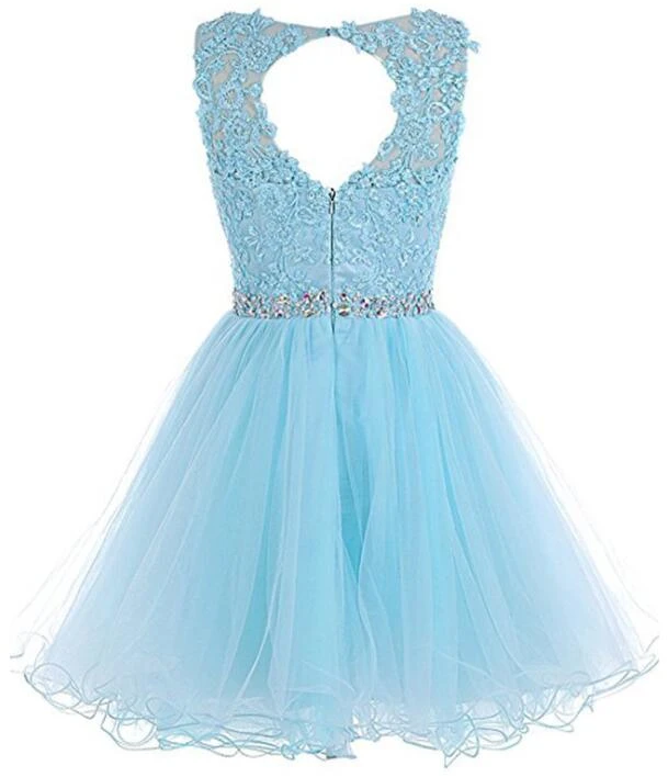 Lovely Tulle Short Homecoming Dress With Beadings,Lace Applique Formal Dress cg13603