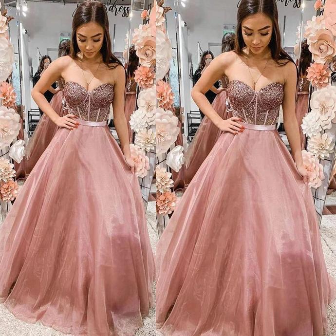 crystal prom dresses 2020 sweetheart neckline beaded organza evening dresses pink formal dresses cg13615