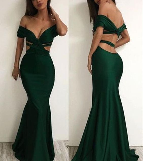 Dark Green Spandex Mermaid Sexy Party Gowns, Formal prom Gowns, Mermaid Evening Party Dresses cg13618
