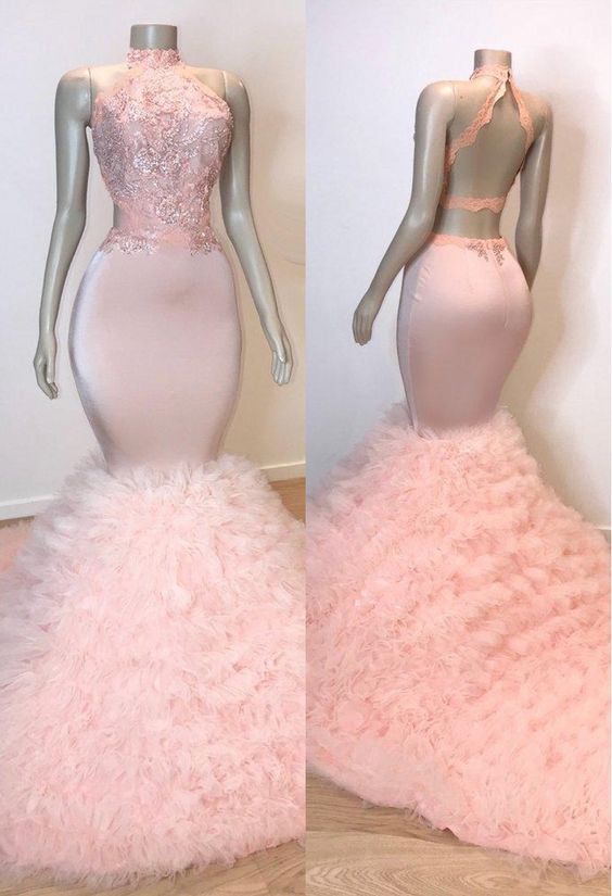 Pink Halter Sleeveless Mermaid Prom Dresses cg13620