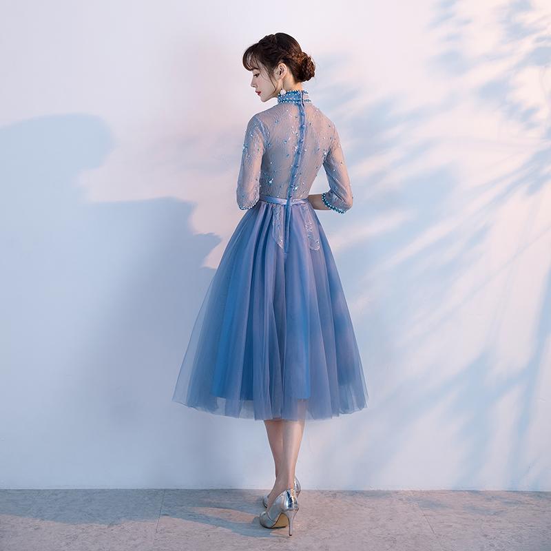 Beautiful Blue Knee Length Beaded Homecoming Dress cg13635