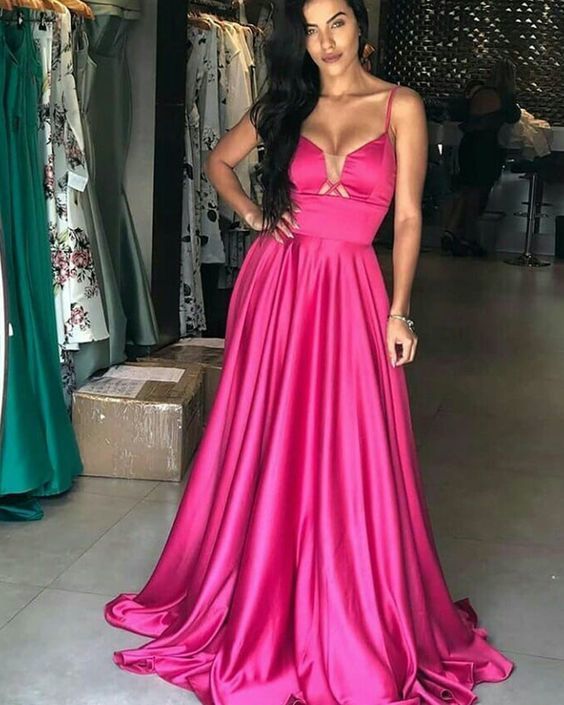 spagehtti straps satin prom dress, simple satin formal dress cg13670