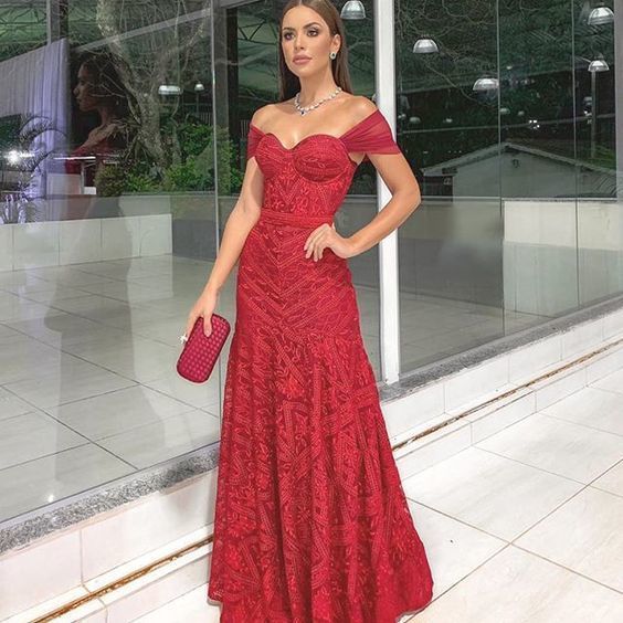 Off the shuolder long prom dress with lace cg13707