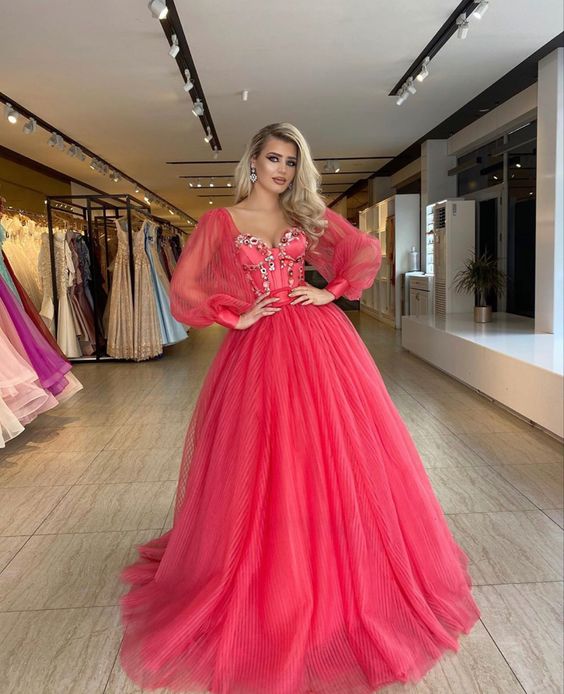 Peachy dress with plisse tylle Prom Dress cg13717