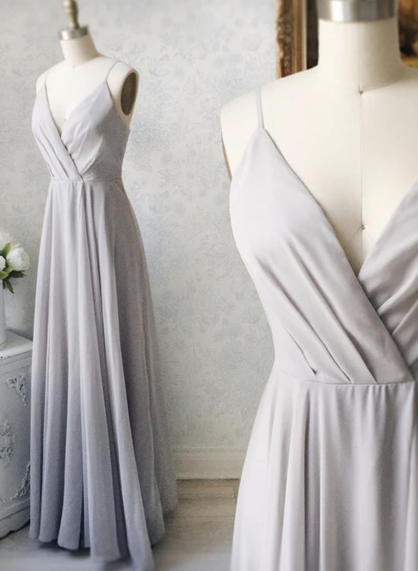 Gray v neck chiffon long prom dress evening dress cg13722