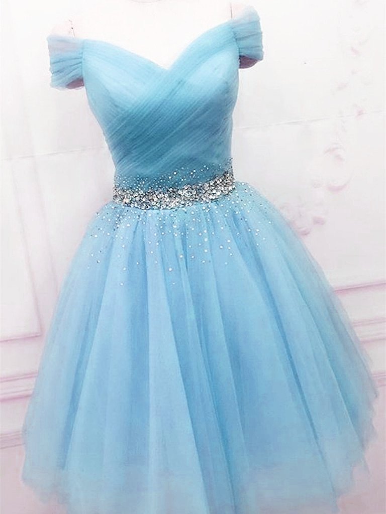 Short Off The Shoulder Blue Formal Homecoming Dresses cg13725