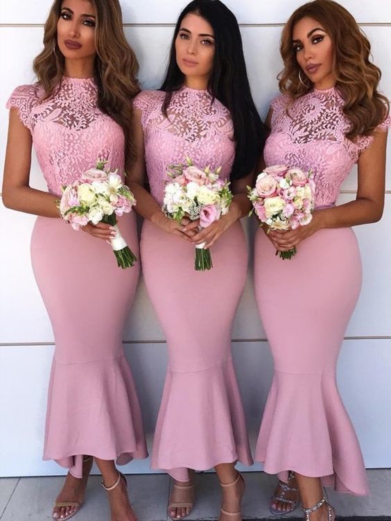 elegant bodycon mermaid mini pink bridesmaid prom dresses cg13731