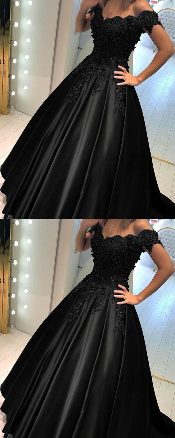 Boho Prom Dress, black ball gown prom dress off the shoulder cg13761