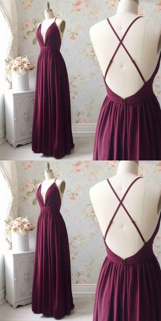 Burgundy Floor Length Open Back A Line Prom Dress, Sexy Evening Party Dress cg13767