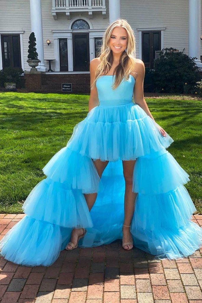 BLUE TULLE LONG PROM DRESS BLUE TULLE FORMAL DRESS cg13788
