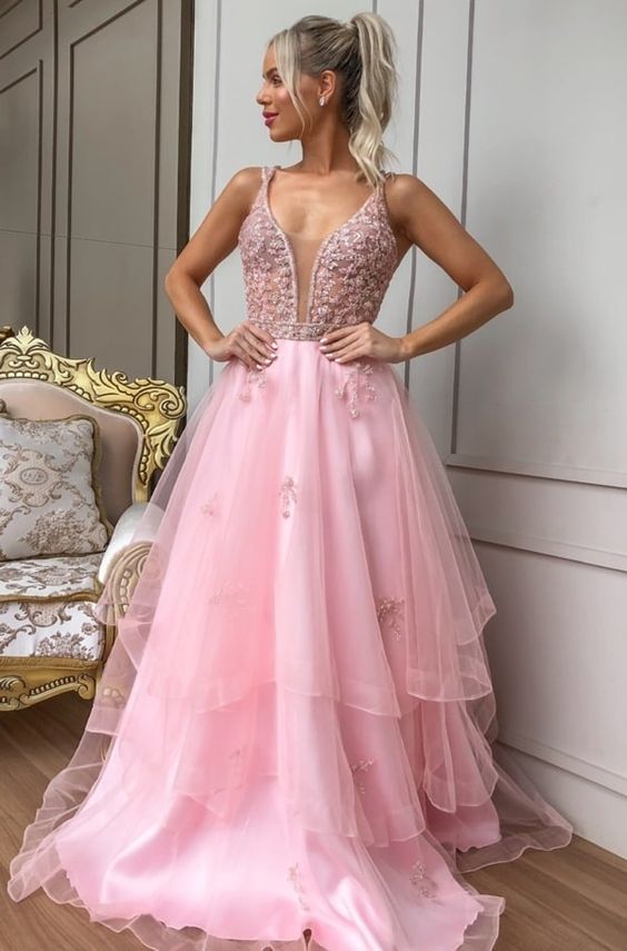 Princess Long Prom Dresses, A-Line Long Formal Evening Dress with Lace Appliques cg13877