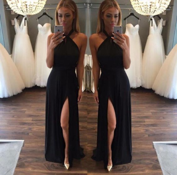 Black Side Split Long Prom Dresses cg13889