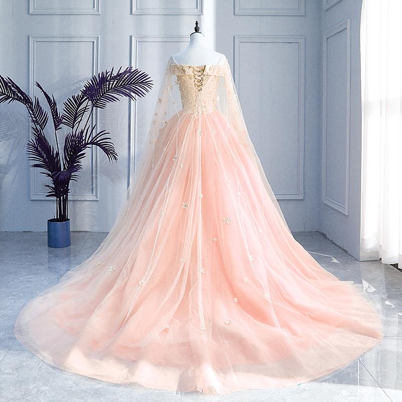 Pink Off Shoulder Tulle With Flowers Ball Gown Sweet 16 Dress, Pink Quinceanera prom Dress cg13927