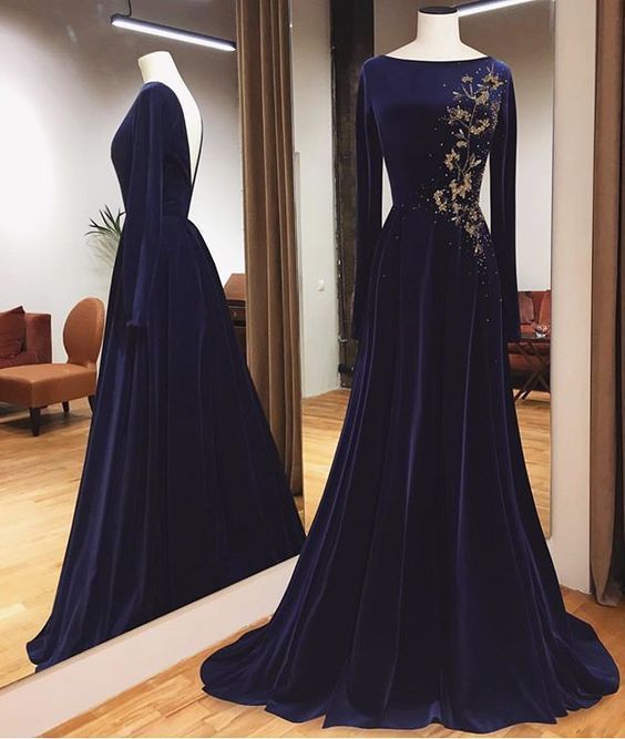 Blue long sleeves charming prom dress cg13941