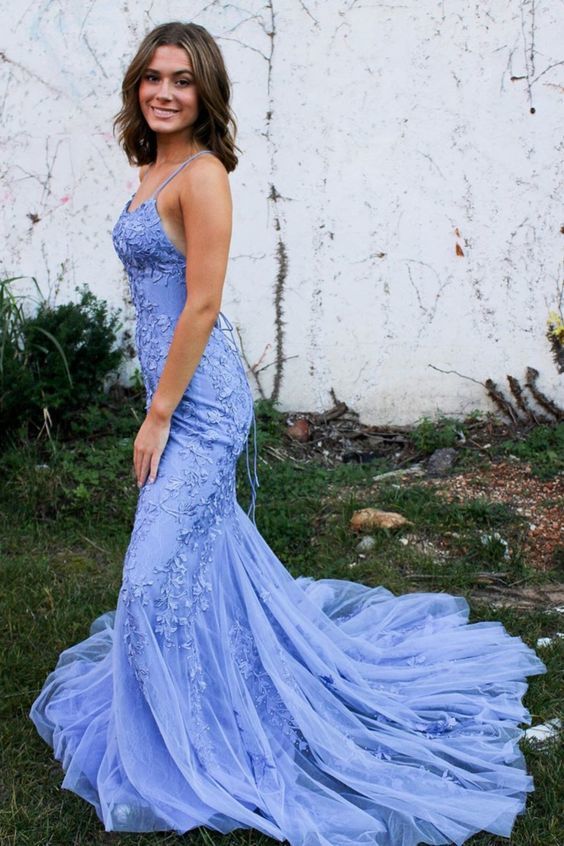 Blue Lace Mermaid Long Prom Dress cg13952