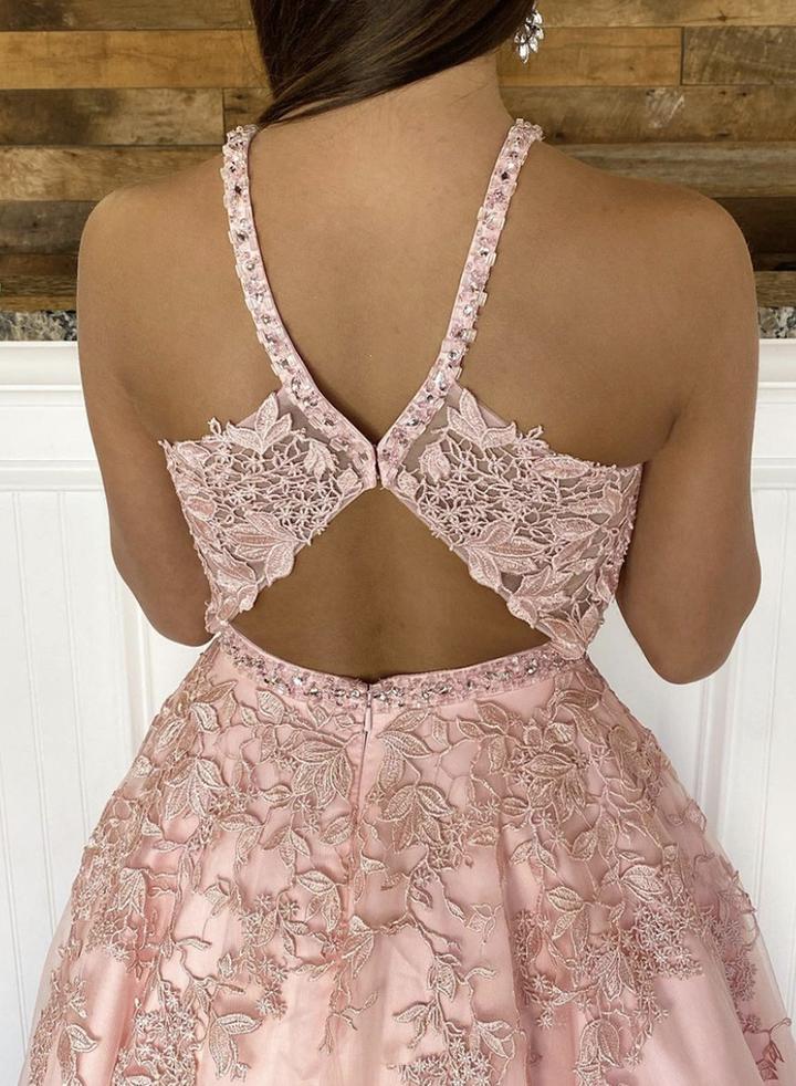 Pink tulle lace long prom dress evening dress cg13960