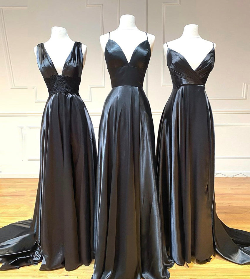 BLACK SATIN LONG PROM DRESS BLACK EVENING DRESS cg13963