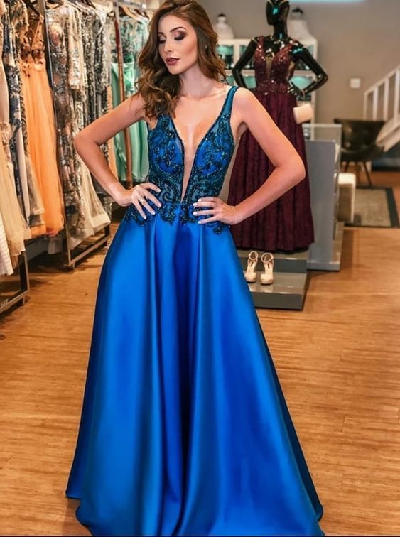 A-line V Neck Long Prom Dress , Charming Prom Dress cg14093