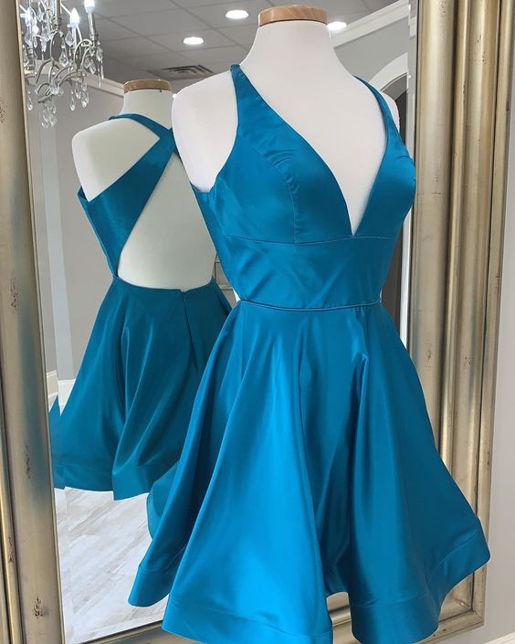 Simple Blue Short Satin Homecoming Dress cg14100