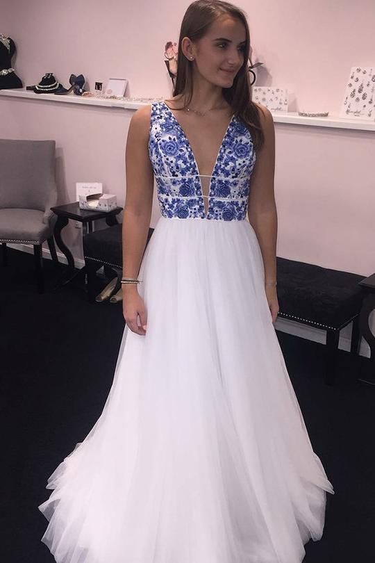 Chic V Neck A Line Sleeveless Prom Dress cg14131