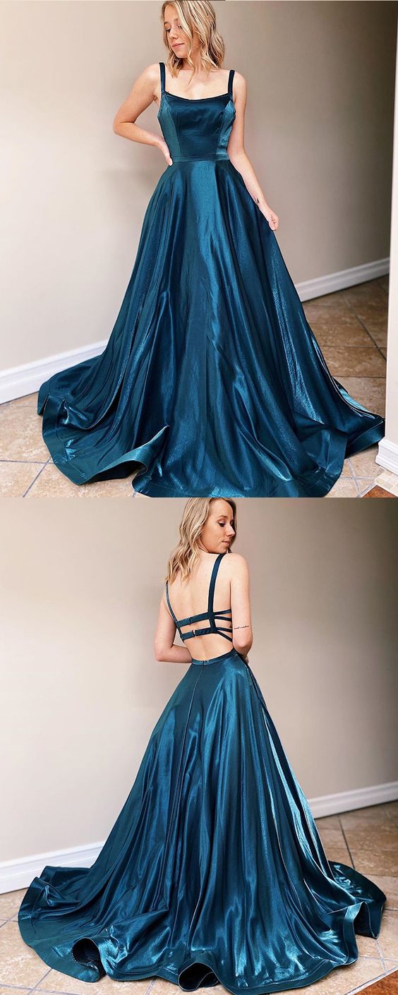 Simple Teal Green Satin Square Satin Prom Dress cg14231