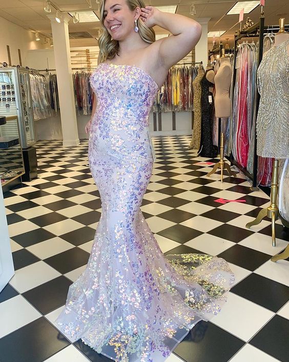 Unique Strapless Sequin Lace Mermaid Prom Dress cg14240