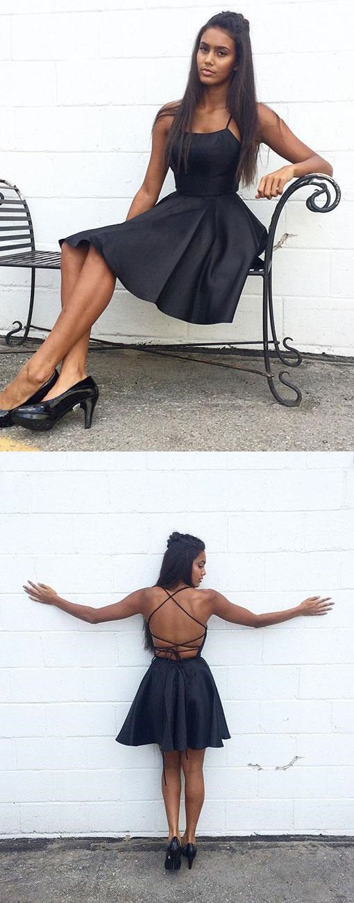 Little Black Dress, Straps Short Black Homecoming Dress, Party Dress cg14404