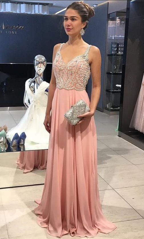 Charming Chiffon Long Evening Dress With Beading, Sexy Straps Prom Dresses cg14407