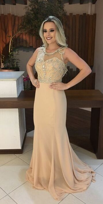 Champagne Chiffon Mermaid Long Prom Dresses,Beading Evening Dresses cg14408