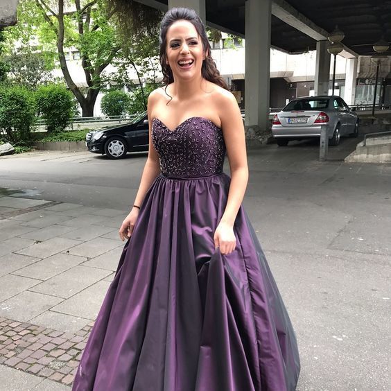long prom dress Party Dress Evening Dresses Beaded Bodice Ball Gown Purple cg14456