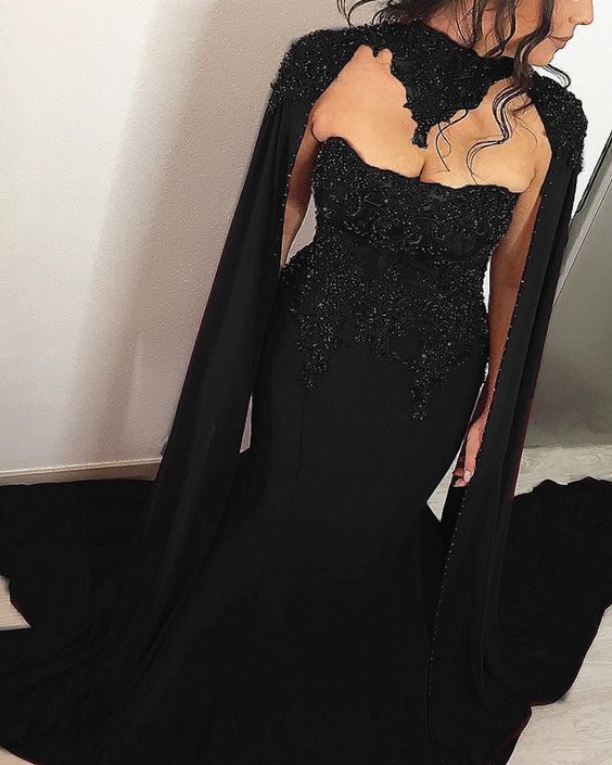 Vintage Black Mermaid Wedding Dress With Cape Prom Dresses cg14462